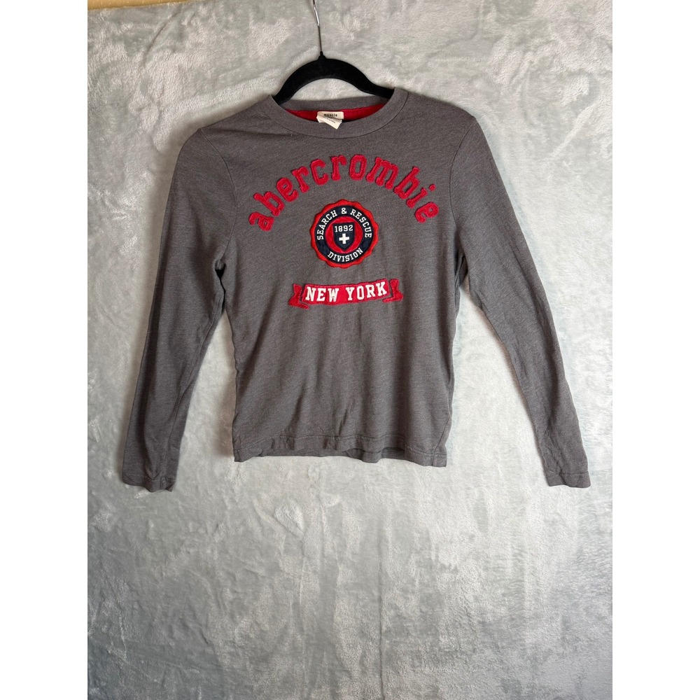 ABERCROMBIE KIDS Boys M Gray Long Sleeve T Shirt Search Rescue 1892 New York
